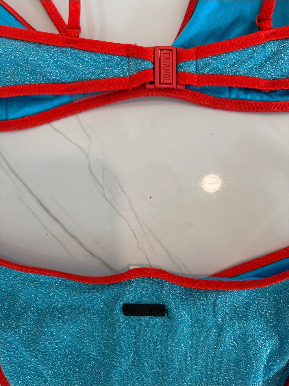 triangl swimwear turquoise bikini with red trim - Picture 6 of 8